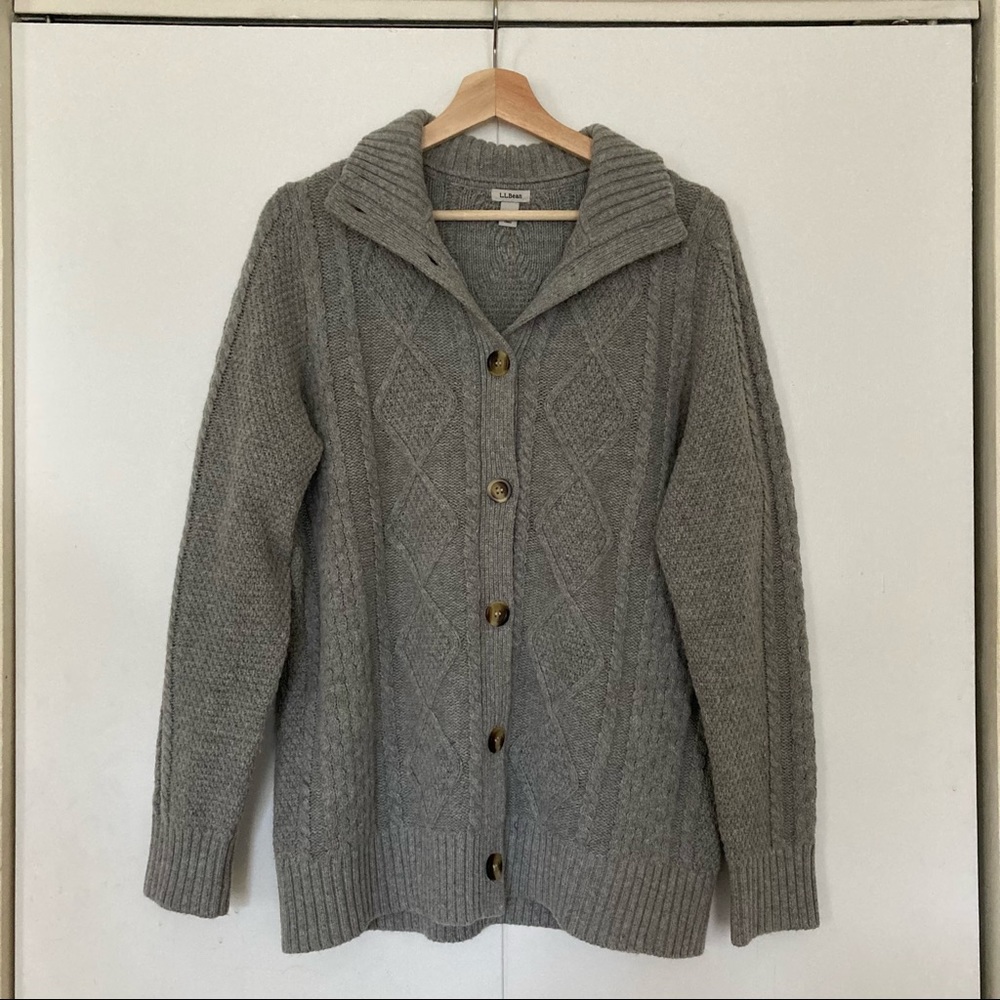 LL Bean Cable Knit Cardigan in Heather Grey